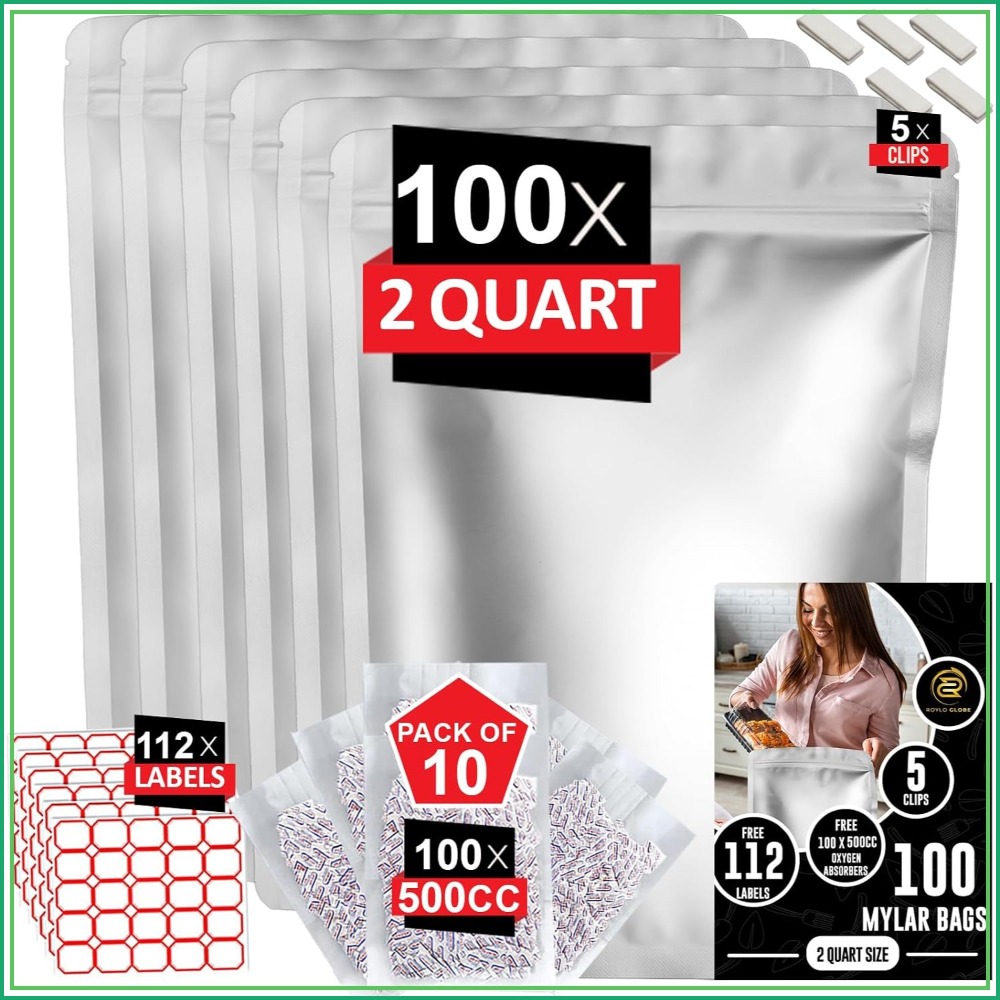 Food Storage Long Term - 100 sacchetti Mylar da 2 quarti